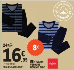 Pyjama Velours Homme Bio offre à 16,95€ sur E.Leclerc