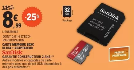 SanDisk - Carte Mémoire Sdxc Ultra-Adapteur offre à 8,99€ sur E.Leclerc