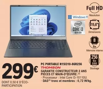 Thomson - Pc Portable M151310-86R256 offre à 299€ sur E.Leclerc