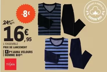 Pyjama Velours Homme Bio offre à 16,95€ sur E.Leclerc