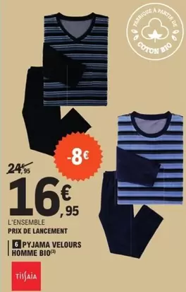 Pyjama Velours Homme Bio offre à 16,95€ sur E.Leclerc