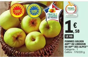 Pommes Golden Aop Du Limousin Ou Igp Des Alpes offre à 1,58€ sur E.Leclerc