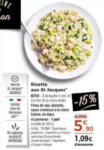 Risotto Aux St-jacques offre à 5,9€ sur Maison Thiriet