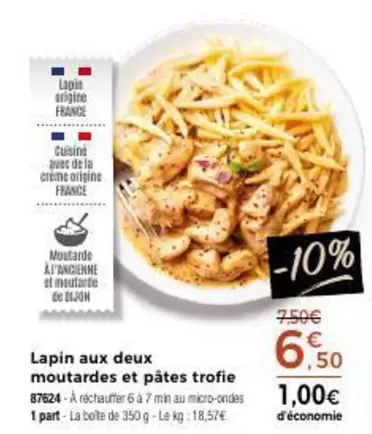 Lapin Aux Deux Moutardes Et Pâtes Trofie offre à 6,5€ sur Maison Thiriet