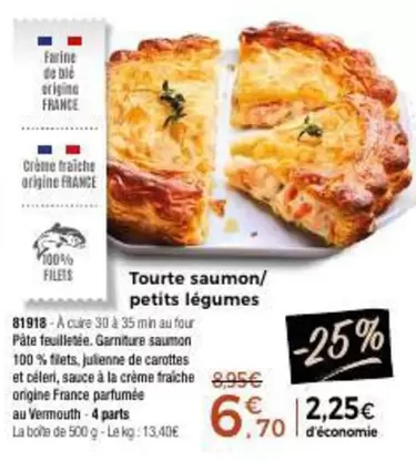 Tourte Saumon/ Petits Légumes offre à 6,7€ sur Maison Thiriet