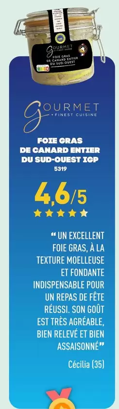 Canard - Foie Gras A La Texture Moldeguse Di Pomme Et Citronante offre à 4,6€ sur Aldi