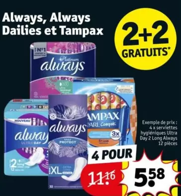 Always - ,  Dailies Et Tampax offre à 5,58€ sur Kruidvat