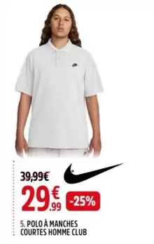 Polo À Manches Courtes Homme Club offre à 29,99€ sur Intersport