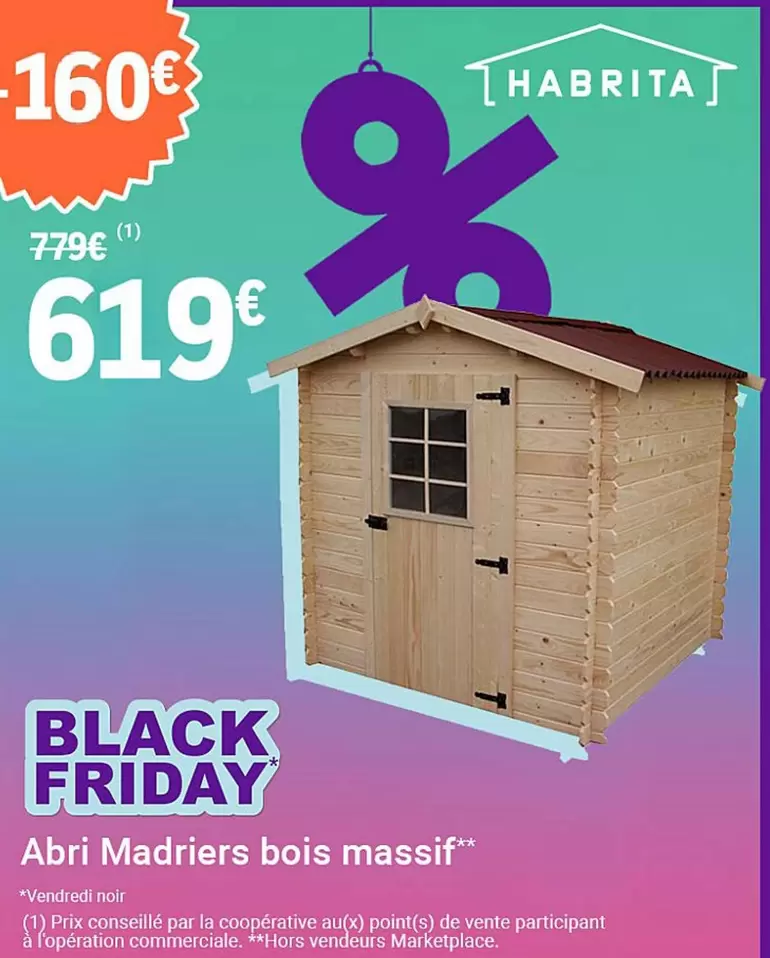 Abri Madriers Bois Massif offre à 619€ sur E.Leclerc Jardi