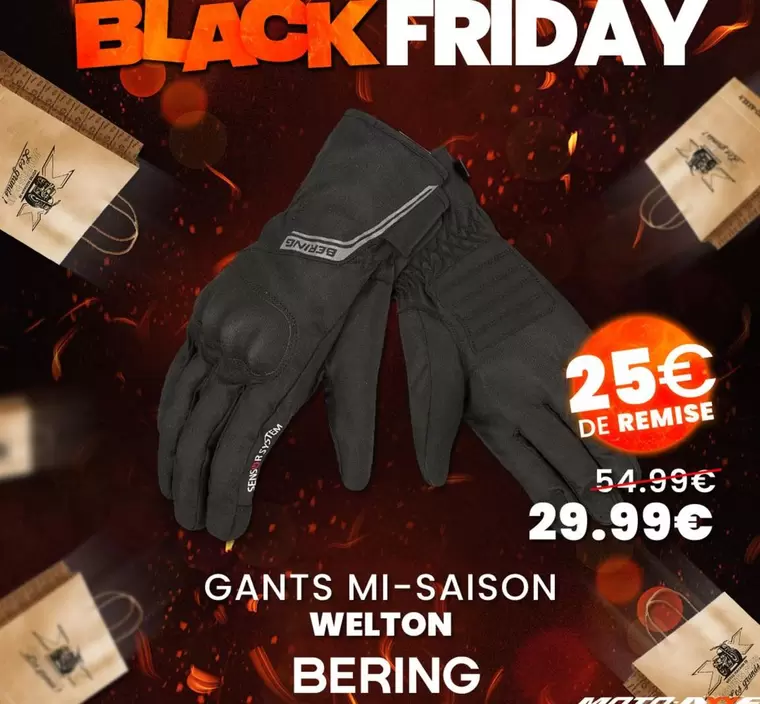 Gants Mi-saison Welton Bering offre à 29,99€ sur Moto-Axxe