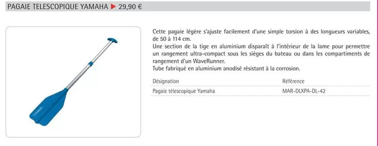 Yamaha - Pagaie Telescopique  offre à 23,9€ sur Yamaha