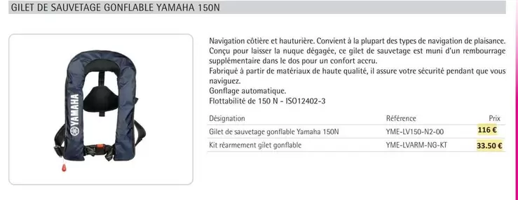 Yamaha - Gilet De Sauvetage Gonflable 150N offre à 116€ sur Yamaha