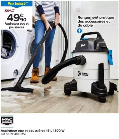 Mac Allister - Aspirateur Eau Et Poussières 16 L 1300W offre à 49,9€ sur Castorama