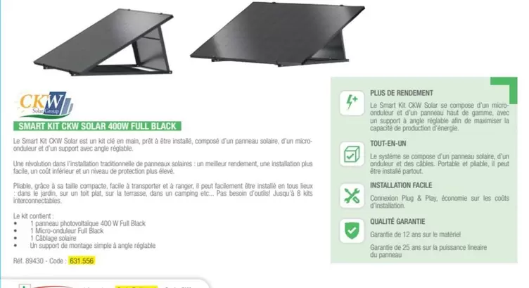 CKW Solar Group - Smart Kit Solar 400W Full Black  offre sur Ciffréo Bona