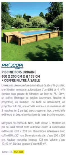 Procopi - Piscine Bois Urbaine 600 X 250 Cm X H 133 Cm + Coffre Filtre A Sable offre sur Ciffréo Bona