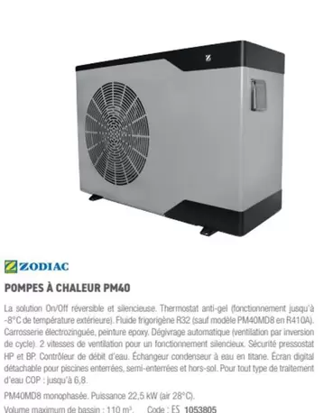 Zodiac - Pompes À Chaleur PM40 offre sur Ciffréo Bona