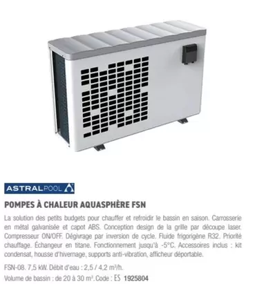 AstraPool - Pompes À Chaleur Aquasphére FSN offre sur Ciffréo Bona