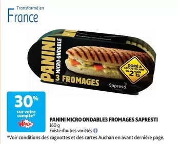 Sapresti Traiteur - Panini Micro Ondable3 Fromages offre sur Auchan Supermarché