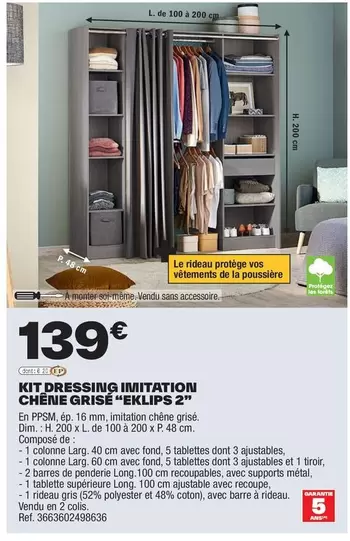 Dim - Kit Dressing Imitation Chêne Grise "eklips 2" offre à 139€ sur Brico Dépôt