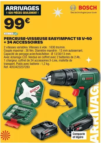 Bosch - Perceuse-visseuse Easyimpact 18 V-40 + 34 Accessoires offre à 99€ sur Brico Dépôt