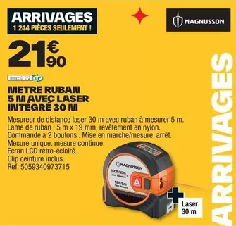 Magnusson - Metre Ruban 5 Ma Avec Laser Intégre 30 M offre à 21,9€ sur Brico Dépôt