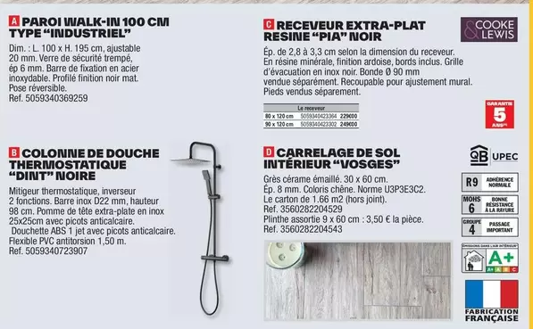 Receveur Extra-Plat Réssine "pià" Noir offre sur Brico Dépôt