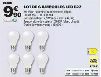 Lot De 6 Ampoules Led E27 offre à 9,9€ sur Brico Dépôt