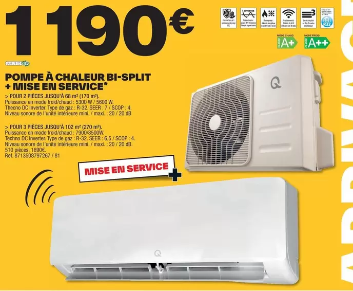 Pompe À Chaleur Bi-split + Mise En Service offre à 1190€ sur Brico Dépôt