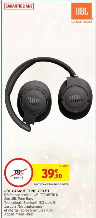 JBL - Casque Tune 720 Bt offre à 39,9€ sur Intermarché Hyper