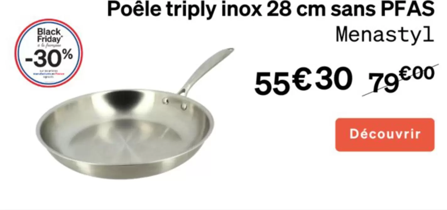 Menastyl - Poêle Triply Inox Sans PFAS offre à 55,3€ sur Alice Délice