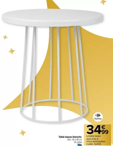 Dim - Table Basse Blanche offre à 34,99€ sur Carrefour City