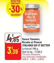 Italians Do It Better - Sauce Tomates, Ricotta Et Piment offre à 3,39€ sur G20