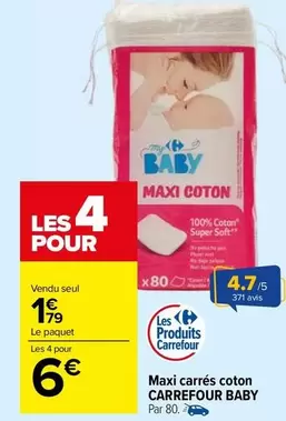 Carrefour - Maxi Carrés Coton offre à 1,79€ sur Carrefour Drive