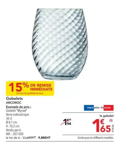 Arcoroc - Gobelets offre à 1,65€ sur Metro