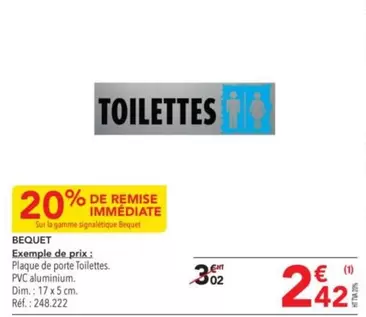 Bequet - Plaque De Porte Toilettes offre à 2,42€ sur Metro