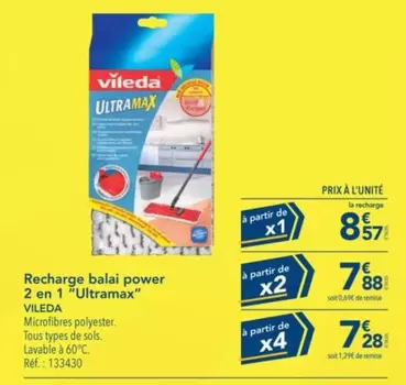 Vileda - Recharge Balai Power 2 En 1 "Ultramax" offre à 8,57€ sur Metro