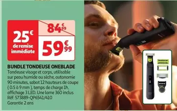 Philips - Bundle Tondeuse Oneblade QP6541/410  offre à 59,99€ sur Auchan Hypermarché