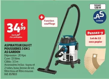 As Garden - Aspirateur Eau Et Poussières 3 En 1  offre à 34,99€ sur Auchan Hypermarché