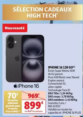 Apple - Iphone 16 128 Go offre à 899€ sur Auchan Hypermarché