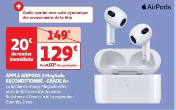 Apple - Airpods 3 MagsAfe Reconditionné offre à 129€ sur Auchan Hypermarché