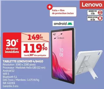 Lenovo - Tablette M9 4/64Go offre à 119,9€ sur Auchan Hypermarché