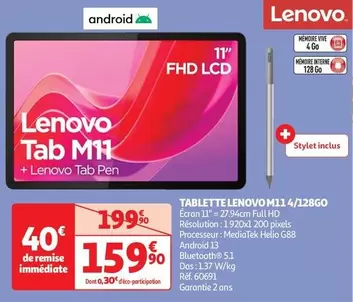 Lenovo - Tablette M11 4/128Go offre à 159,9€ sur Auchan Hypermarché