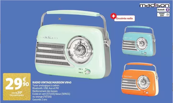 Madison - Radio Vintage VR40 offre à 29,9€ sur Auchan Hypermarché