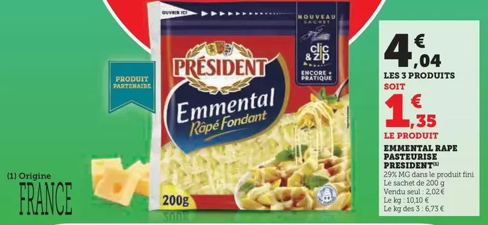 Président - Emmental Rape Pasteurise offre à 1,35€ sur Hyper U