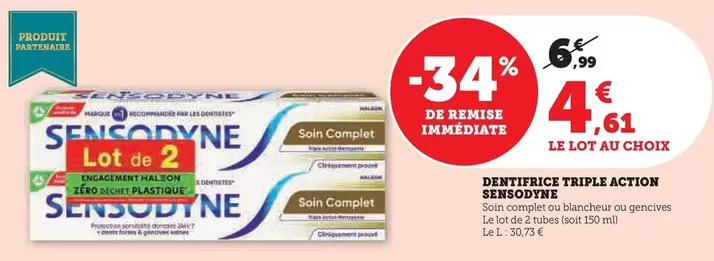 Sensodyne - Dentifrice Triple Action offre à 4,61€ sur Hyper U