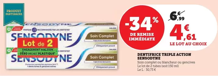 Sensodyne - Dentifrice Triple Action offre à 4,61€ sur Hyper U