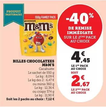 M&M's - Billes Chocolatees offre à 4,45€ sur Super U