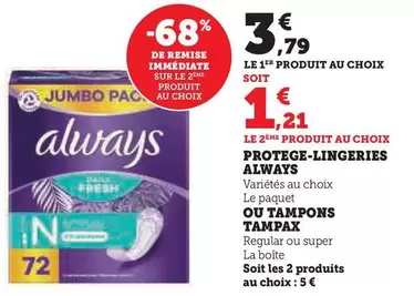 Always - Protege Lingeries offre à 3,79€ sur U Express