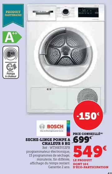 Bosch - Seche-Linge Pompe A Chaleur 8 Kg offre à 549€ sur Hyper U