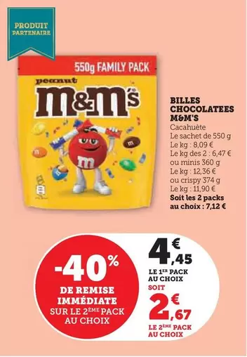 M&M's - Billes Chocolatees offre à 4,45€ sur Super U